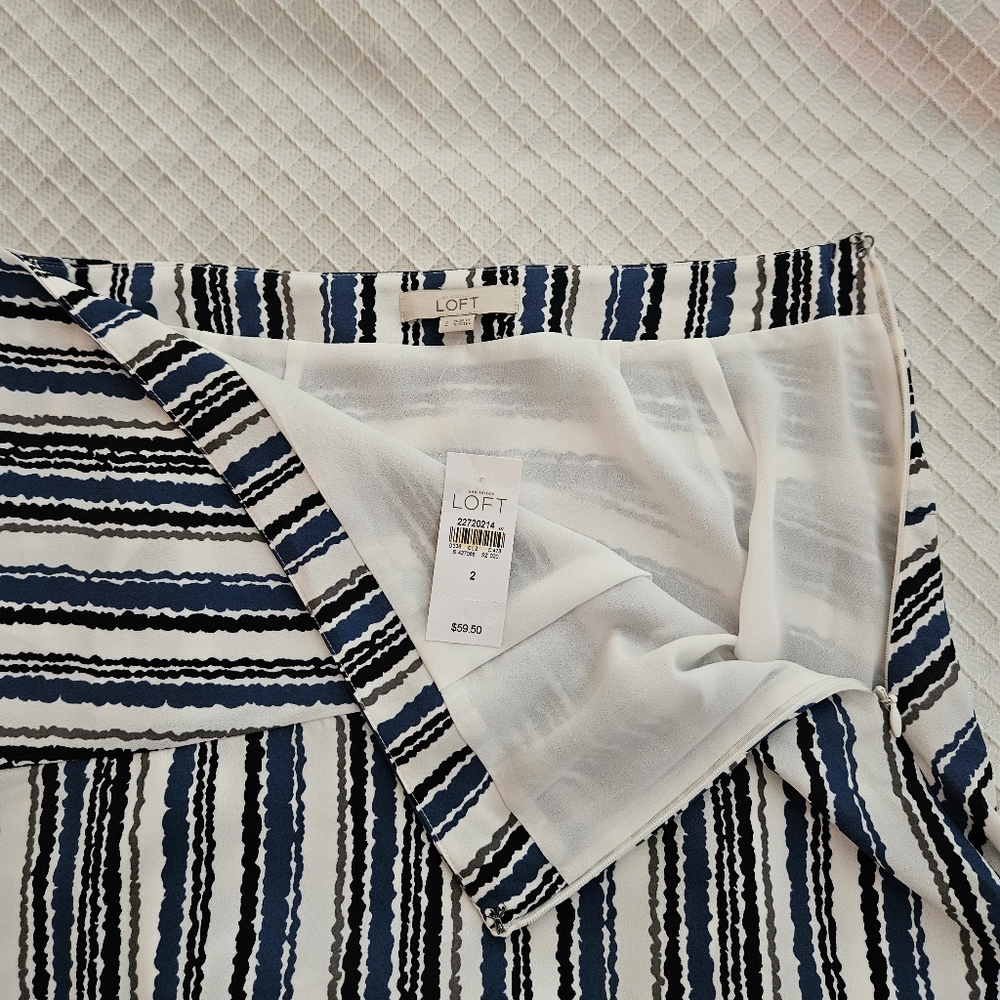 NWT LOFT Striped Blue, Black and White Flounce Skirt - Picture 8 of 12
